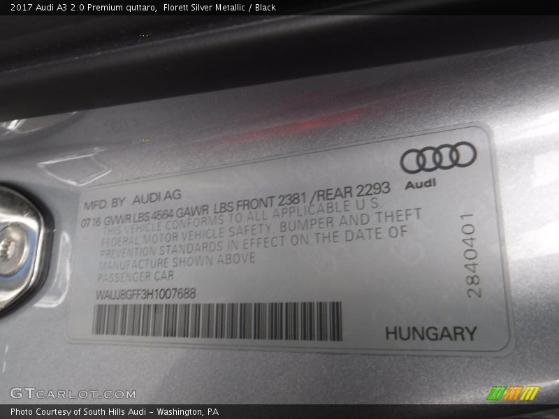 Florett Silver Metallic / Black 2017 Audi A3 2.0 Premium quttaro