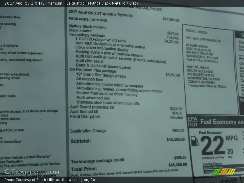 Mythos Black Metallic / Black 2017 Audi Q5 2.0 TFSI Premium Plus quattro