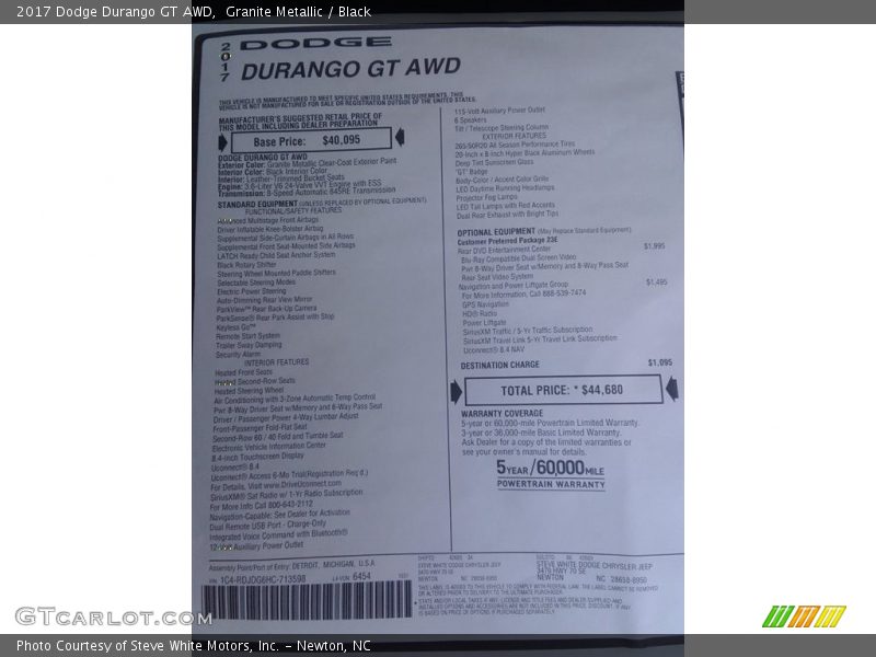  2017 Durango GT AWD Window Sticker