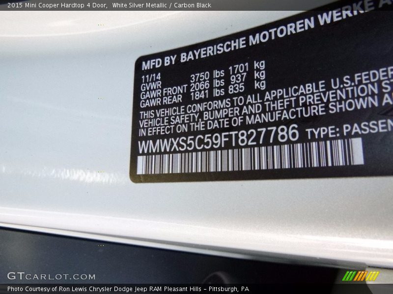 White Silver Metallic / Carbon Black 2015 Mini Cooper Hardtop 4 Door