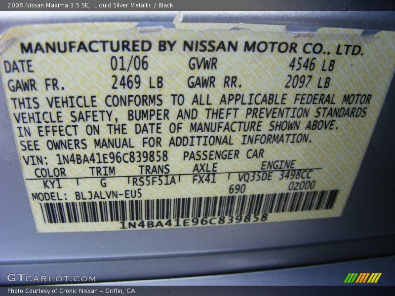 Liquid Silver Metallic / Black 2006 Nissan Maxima 3.5 SE