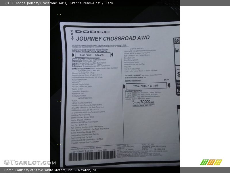  2017 Journey Crossroad AWD Window Sticker