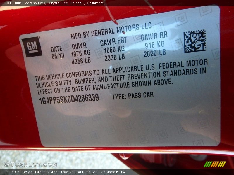 Crystal Red Tintcoat / Cashmere 2013 Buick Verano FWD