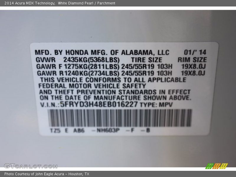 White Diamond Pearl / Parchment 2014 Acura MDX Technology