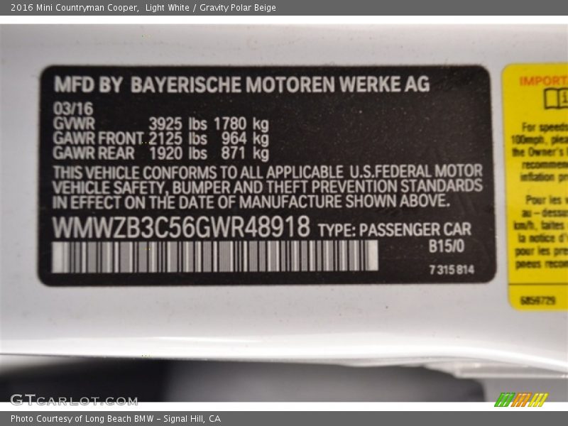 Light White / Gravity Polar Beige 2016 Mini Countryman Cooper