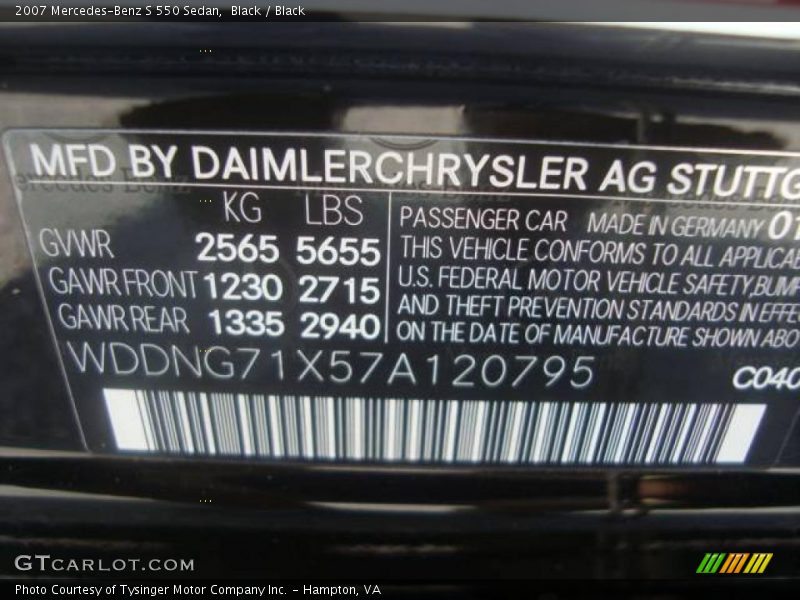 Black / Black 2007 Mercedes-Benz S 550 Sedan
