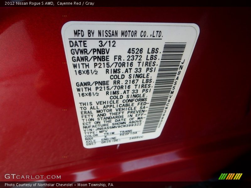 Cayenne Red / Gray 2012 Nissan Rogue S AWD