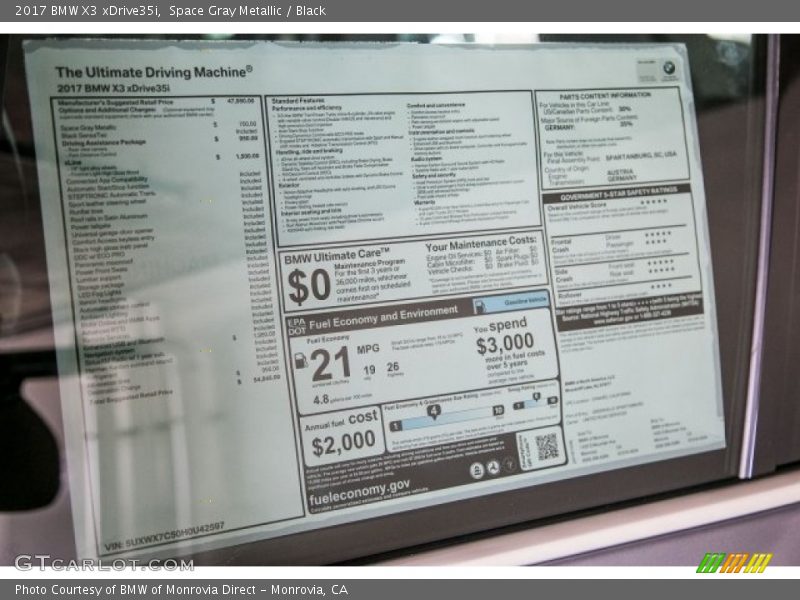 Space Gray Metallic / Black 2017 BMW X3 xDrive35i