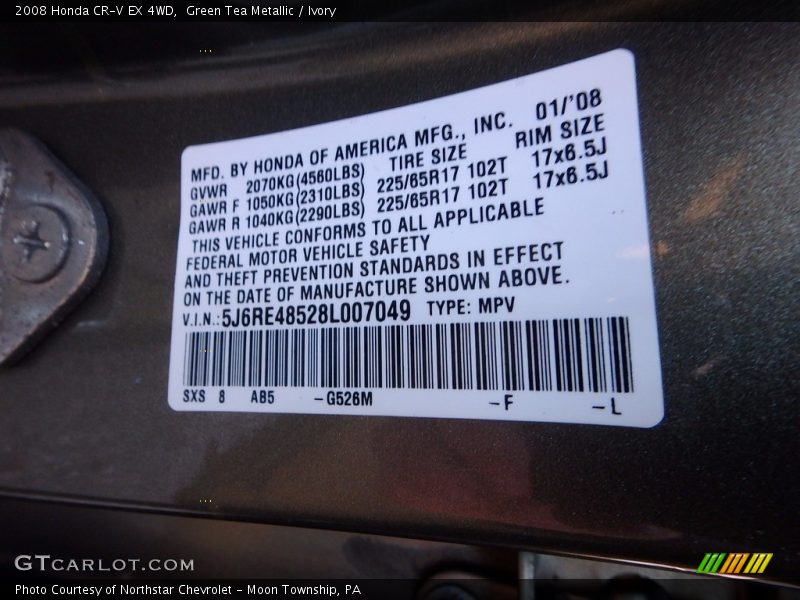 Green Tea Metallic / Ivory 2008 Honda CR-V EX 4WD
