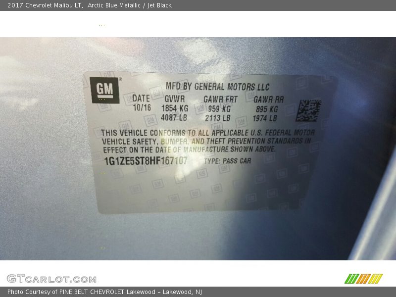 Arctic Blue Metallic / Jet Black 2017 Chevrolet Malibu LT