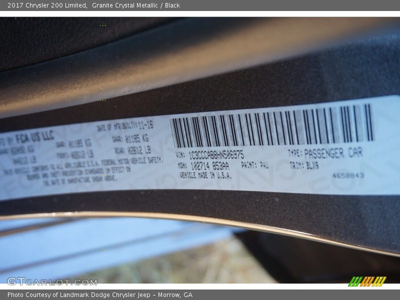 Granite Crystal Metallic / Black 2017 Chrysler 200 Limited