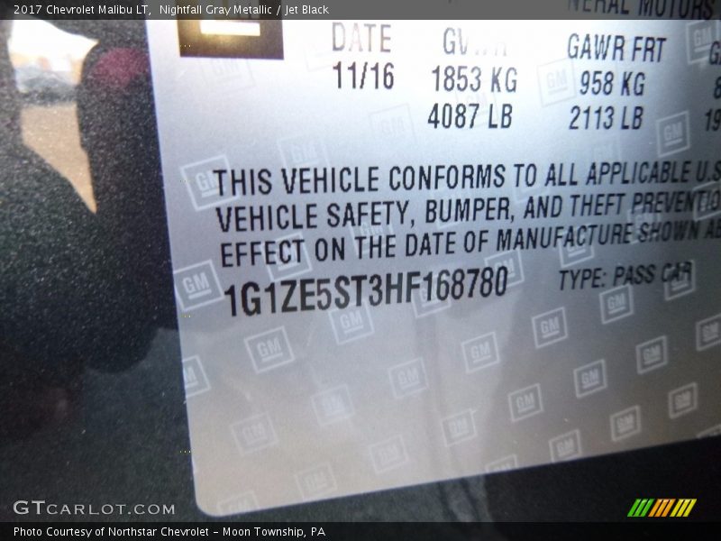Nightfall Gray Metallic / Jet Black 2017 Chevrolet Malibu LT