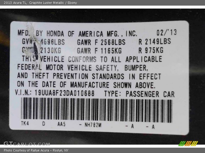 Graphite Luster Metallic / Ebony 2013 Acura TL