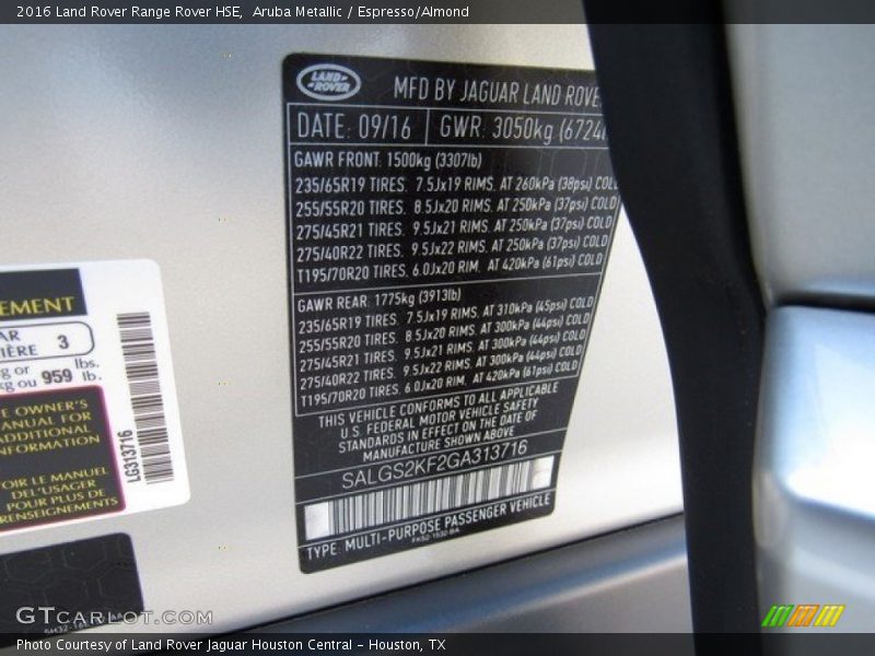 Aruba Metallic / Espresso/Almond 2016 Land Rover Range Rover HSE