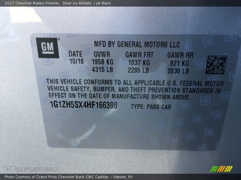 Silver Ice Metallic / Jet Black 2017 Chevrolet Malibu Premier