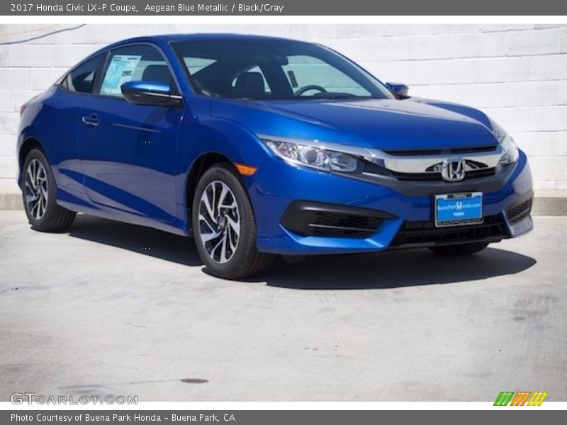 Aegean Blue Metallic / Black/Gray 2017 Honda Civic LX-P Coupe