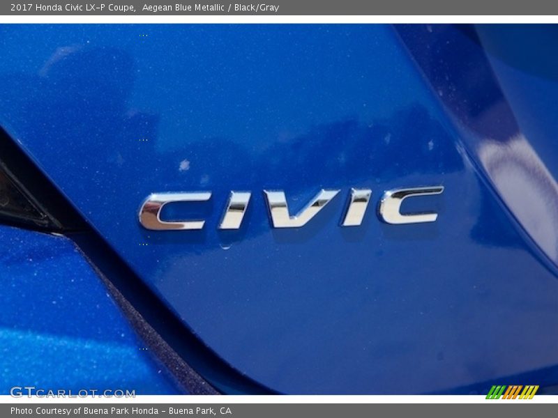 Aegean Blue Metallic / Black/Gray 2017 Honda Civic LX-P Coupe