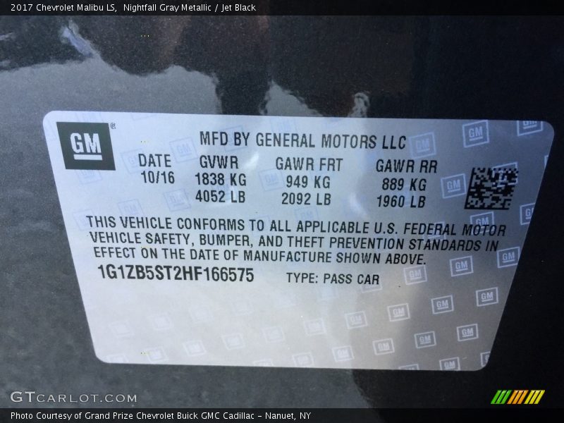 Nightfall Gray Metallic / Jet Black 2017 Chevrolet Malibu LS