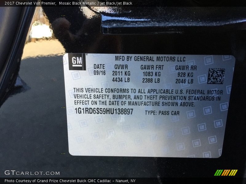 Mosaic Black Metallic / Jet Black/Jet Black 2017 Chevrolet Volt Premier