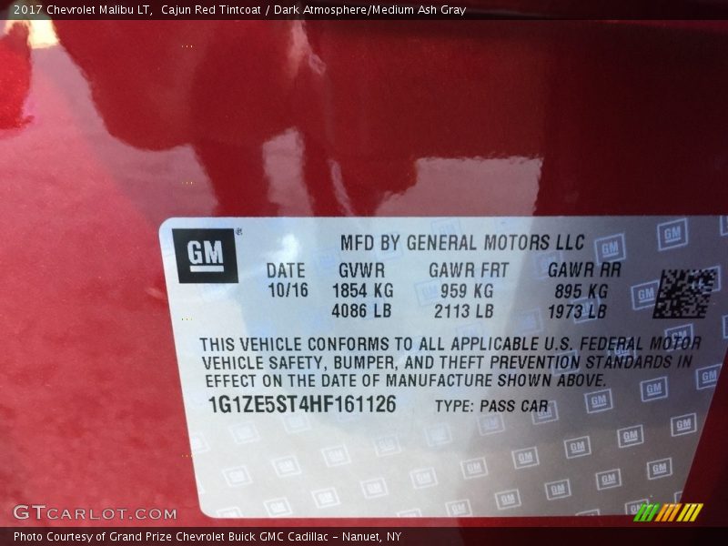 Cajun Red Tintcoat / Dark Atmosphere/Medium Ash Gray 2017 Chevrolet Malibu LT