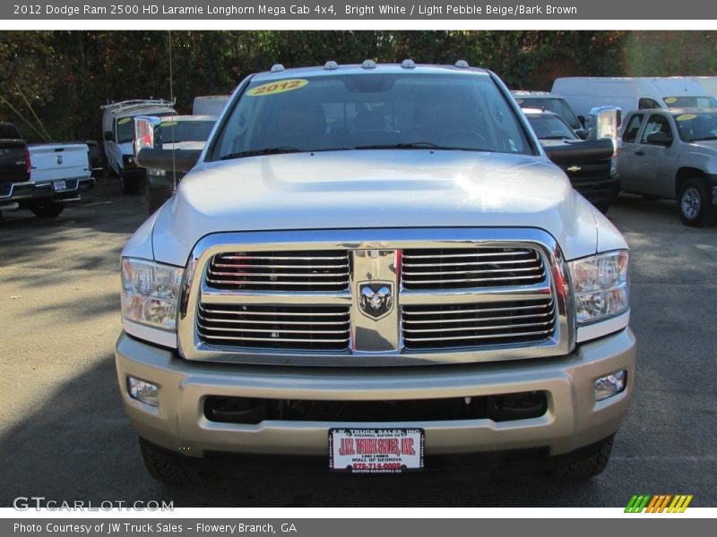 Bright White / Light Pebble Beige/Bark Brown 2012 Dodge Ram 2500 HD Laramie Longhorn Mega Cab 4x4