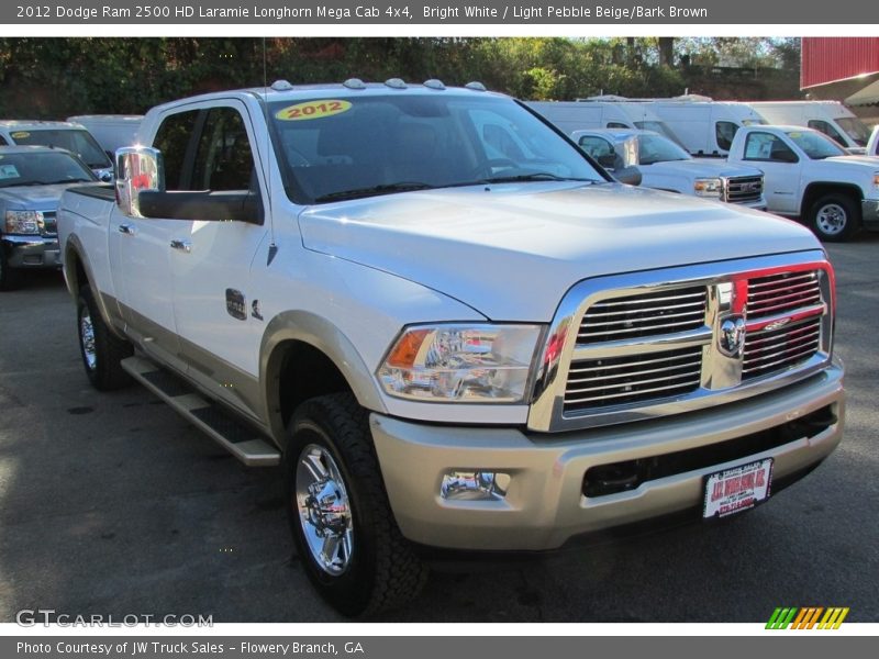 Bright White / Light Pebble Beige/Bark Brown 2012 Dodge Ram 2500 HD Laramie Longhorn Mega Cab 4x4