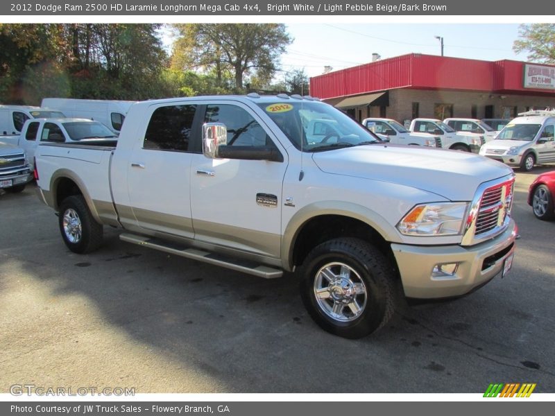 Bright White / Light Pebble Beige/Bark Brown 2012 Dodge Ram 2500 HD Laramie Longhorn Mega Cab 4x4