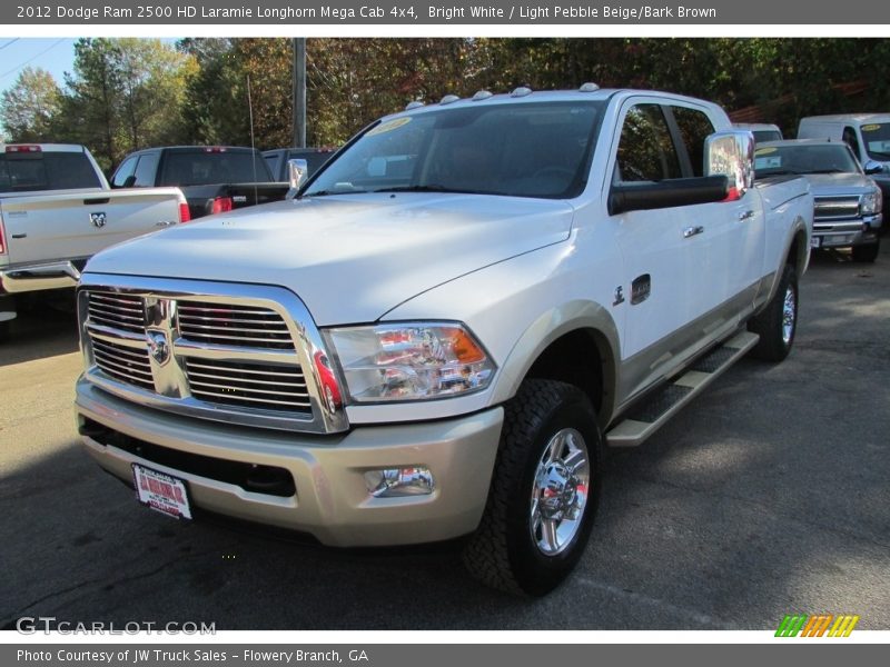 Bright White / Light Pebble Beige/Bark Brown 2012 Dodge Ram 2500 HD Laramie Longhorn Mega Cab 4x4