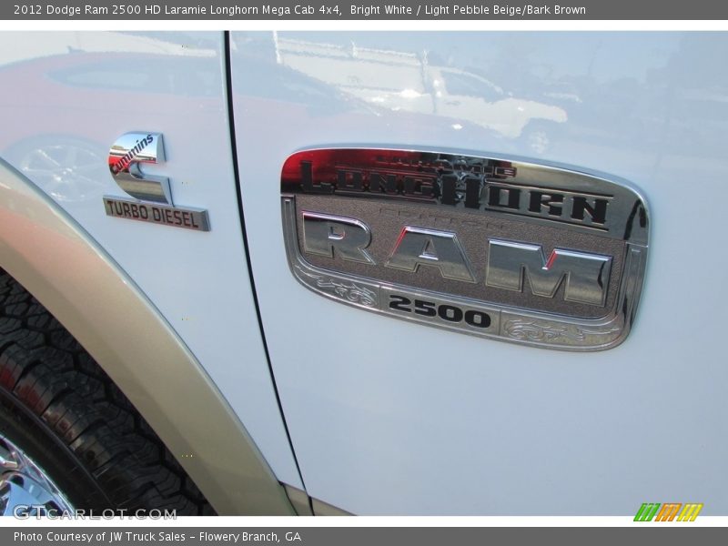 Bright White / Light Pebble Beige/Bark Brown 2012 Dodge Ram 2500 HD Laramie Longhorn Mega Cab 4x4