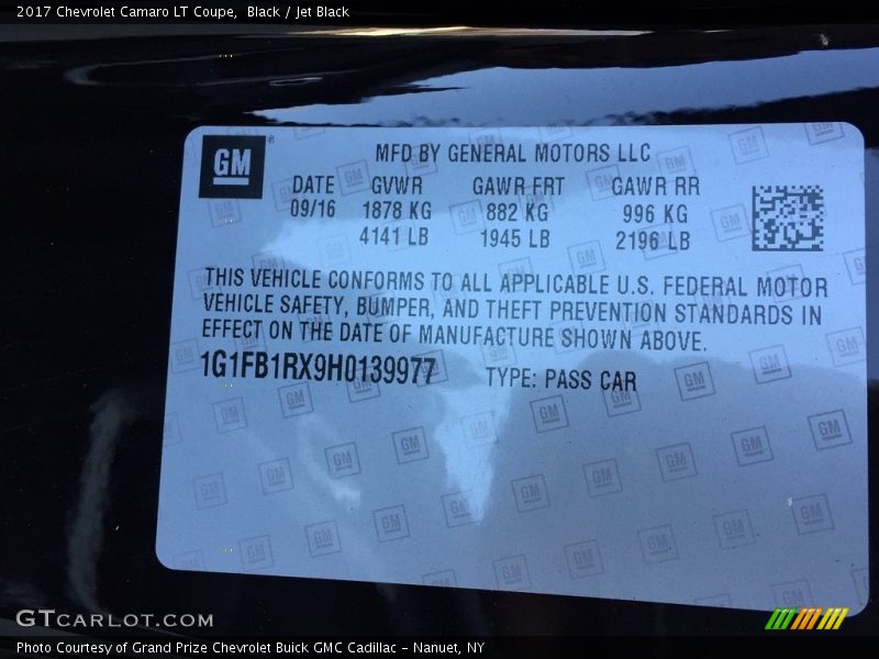 Black / Jet Black 2017 Chevrolet Camaro LT Coupe