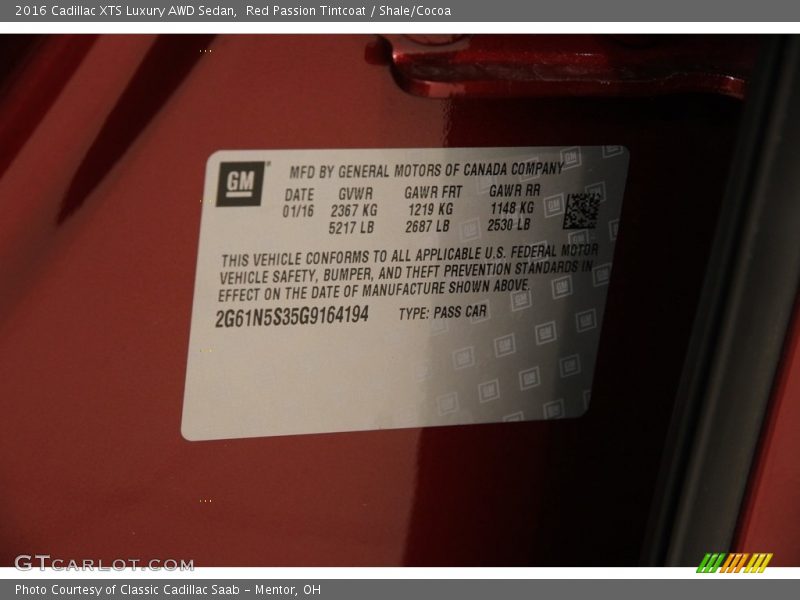Red Passion Tintcoat / Shale/Cocoa 2016 Cadillac XTS Luxury AWD Sedan