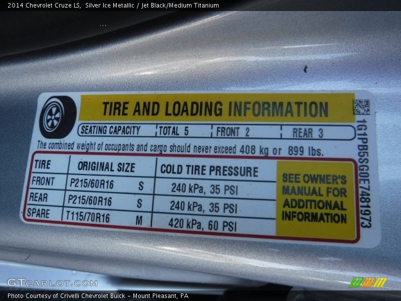 Silver Ice Metallic / Jet Black/Medium Titanium 2014 Chevrolet Cruze LS
