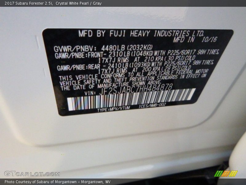 Crystal White Pearl / Gray 2017 Subaru Forester 2.5i