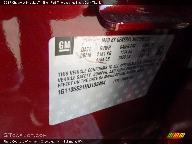 Siren Red Tintcoat / Jet Black/Dark Titanium 2017 Chevrolet Impala LT