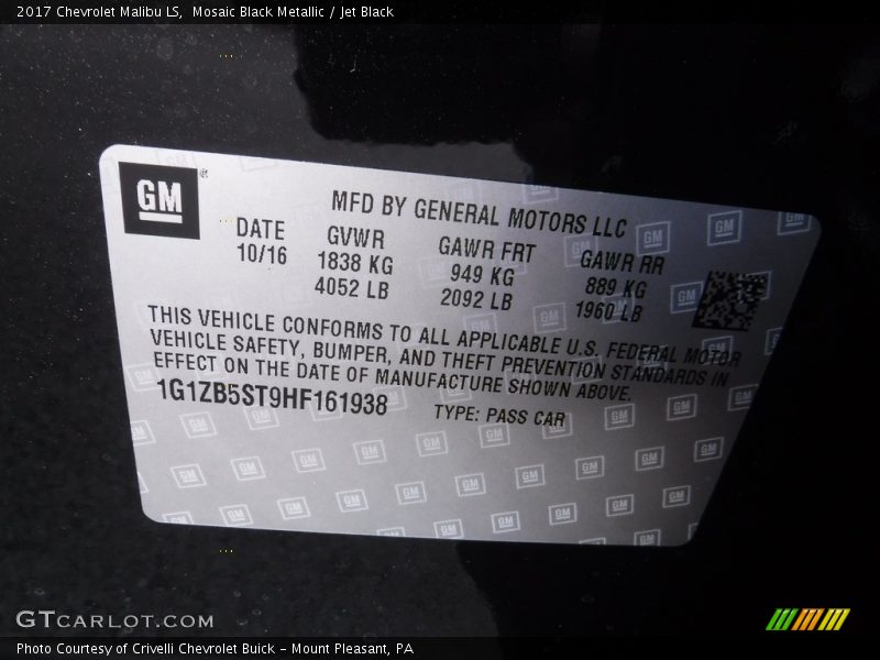 Mosaic Black Metallic / Jet Black 2017 Chevrolet Malibu LS