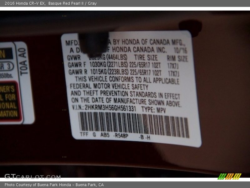 Basque Red Pearl II / Gray 2016 Honda CR-V EX