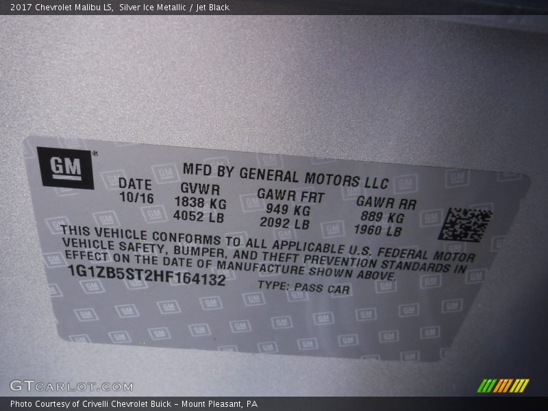 Silver Ice Metallic / Jet Black 2017 Chevrolet Malibu LS