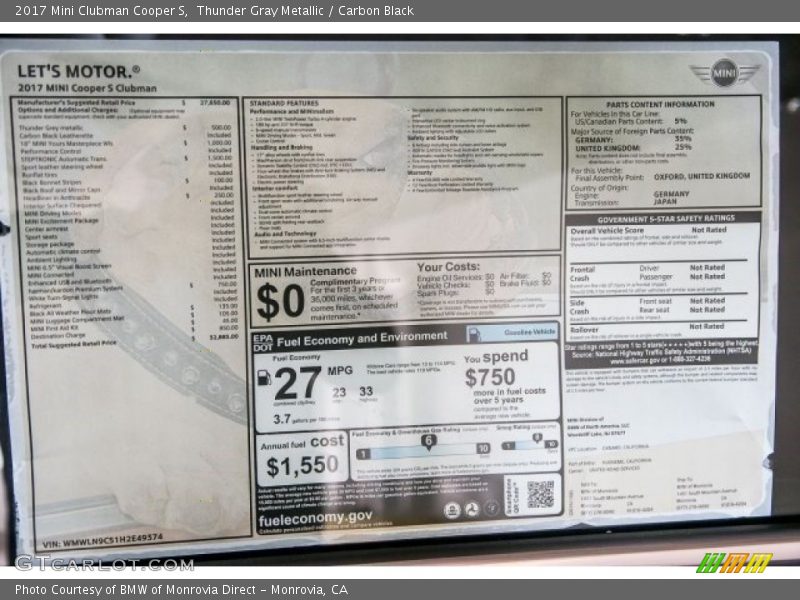 Thunder Gray Metallic / Carbon Black 2017 Mini Clubman Cooper S