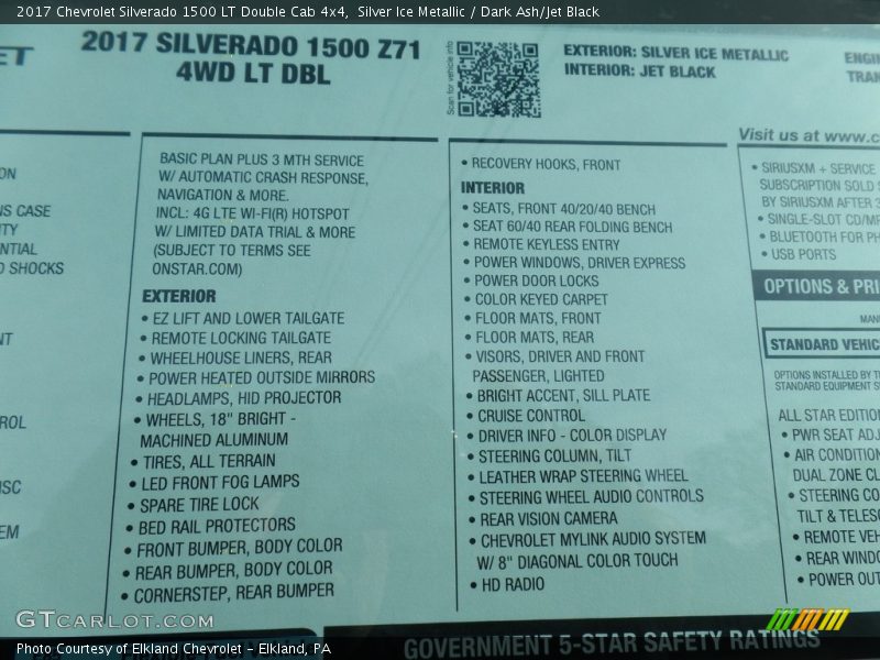  2017 Silverado 1500 LT Double Cab 4x4 Window Sticker