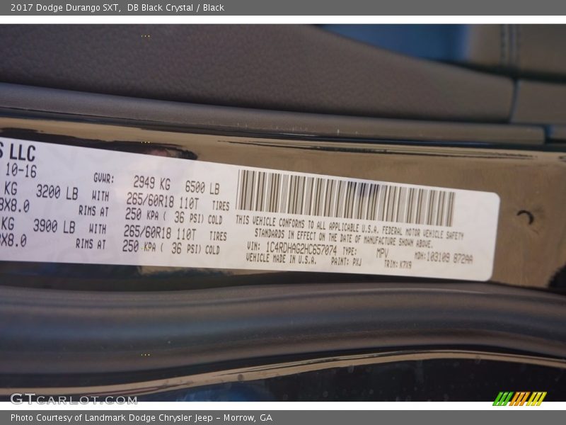 DB Black Crystal / Black 2017 Dodge Durango SXT