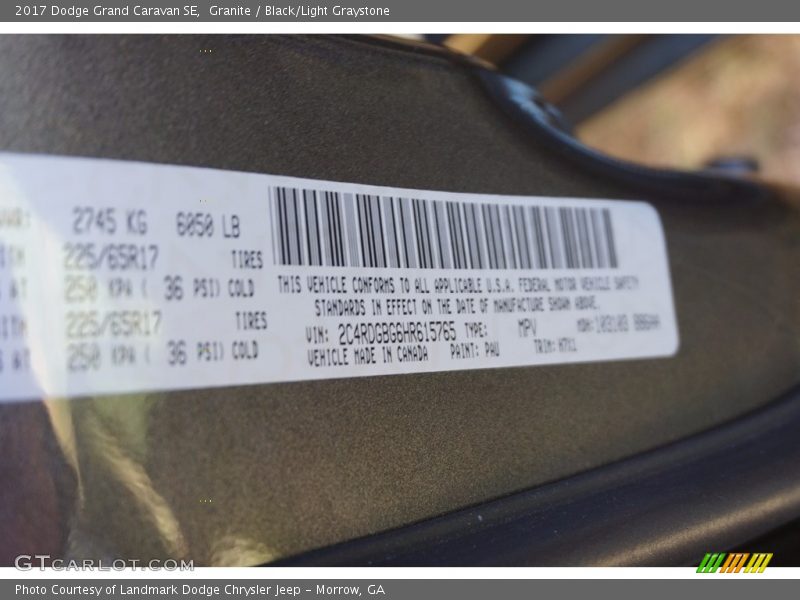 Granite / Black/Light Graystone 2017 Dodge Grand Caravan SE