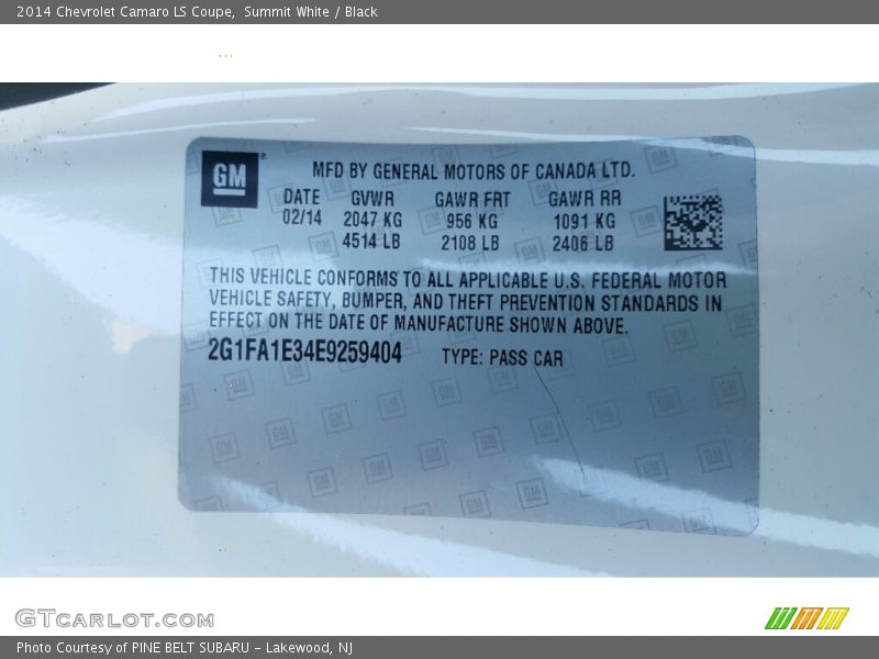 Summit White / Black 2014 Chevrolet Camaro LS Coupe