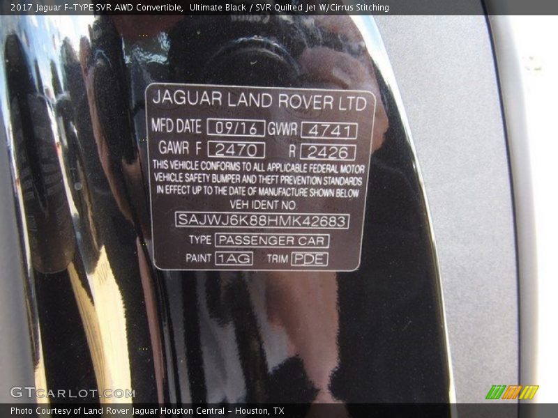 Ultimate Black / SVR Quilted Jet W/Cirrus Stitching 2017 Jaguar F-TYPE SVR AWD Convertible