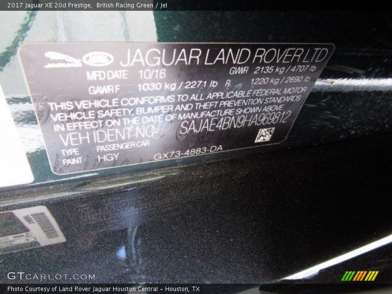 British Racing Green / Jet 2017 Jaguar XE 20d Prestige