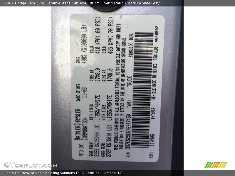 Bright Silver Metallic / Medium Slate Gray 2007 Dodge Ram 2500 Laramie Mega Cab 4x4