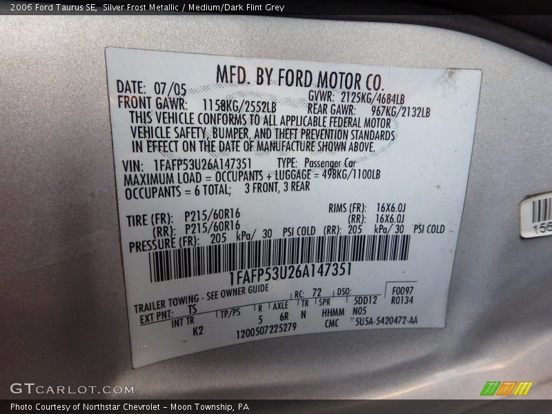 Silver Frost Metallic / Medium/Dark Flint Grey 2006 Ford Taurus SE