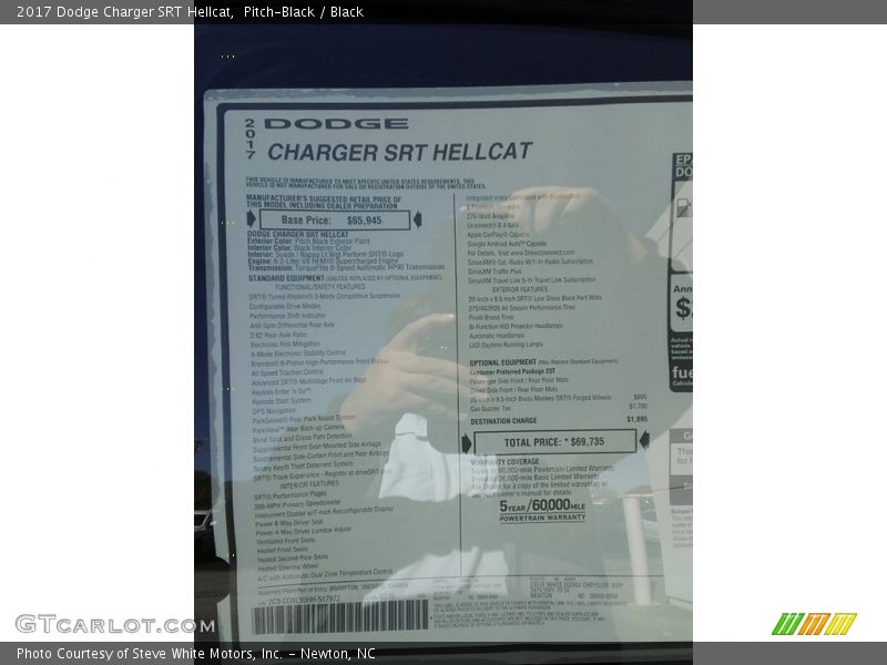  2017 Charger SRT Hellcat Window Sticker