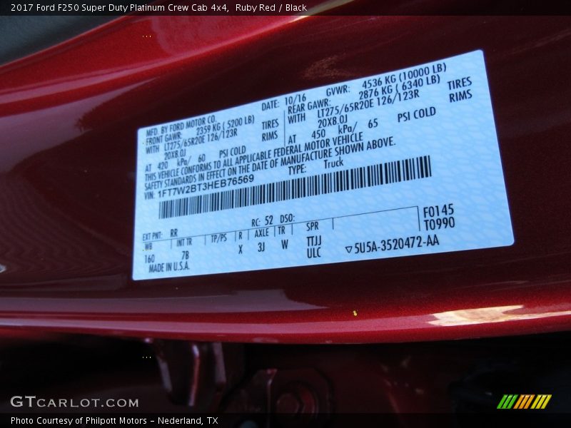 Ruby Red / Black 2017 Ford F250 Super Duty Platinum Crew Cab 4x4