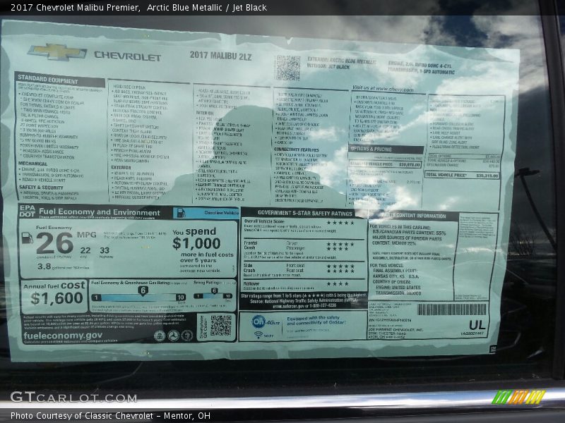 Arctic Blue Metallic / Jet Black 2017 Chevrolet Malibu Premier