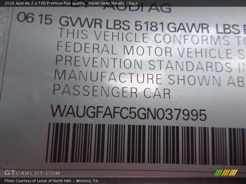 Florett Silver Metallic / Black 2016 Audi A6 2.0 TFSI Premium Plus quattro